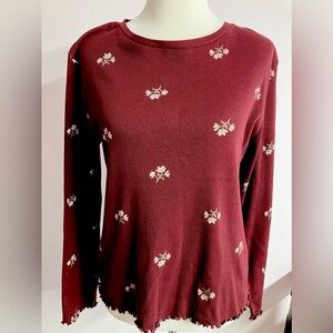 Thereabouts Women’s Pullover Top, Long Sleeves, Size 3X, Maroon w Floral Print
